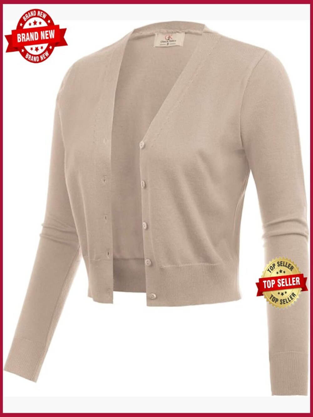 Open Front Knit Cropped Bolero Shrug Cardigan Long Sleeve V-Neck Button-Down